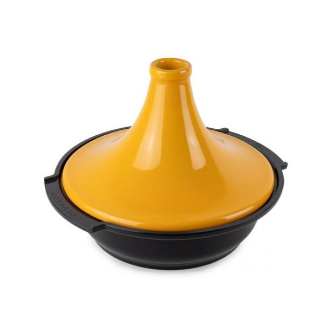 Tajine base en Aluminium recycl&eacute; et couvercle en c&eacute;ramique Jaune Safran 30 cm